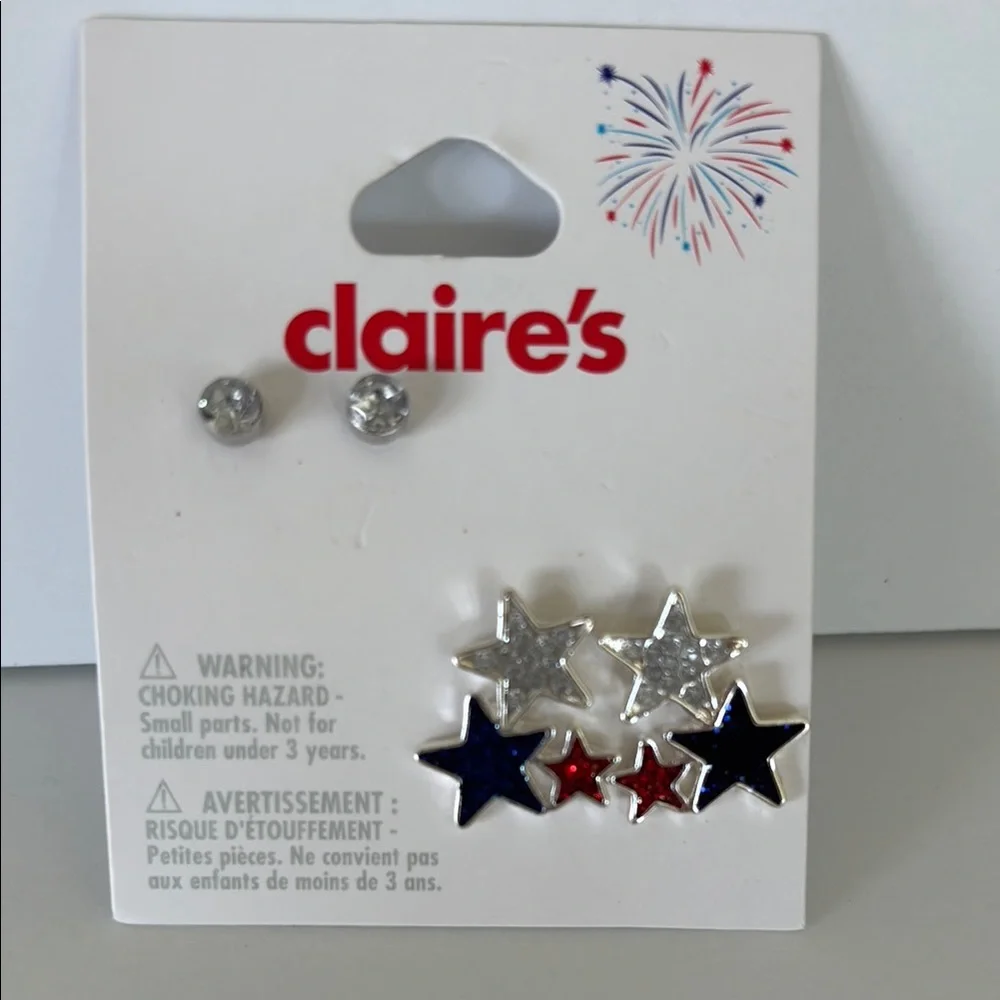 Claire's Star and Stud Earrings Set - Silver, Red, and Blue